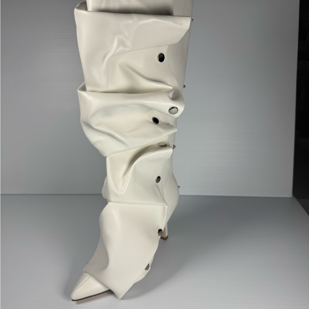 Azalea Wang  Imogine White Slouch Over Knee Boot Snap Boots Sz 6